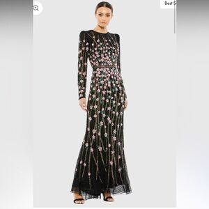 NWT Mac Duggal Black Embellished High Neck 5492 Long Sleeve Gown 8